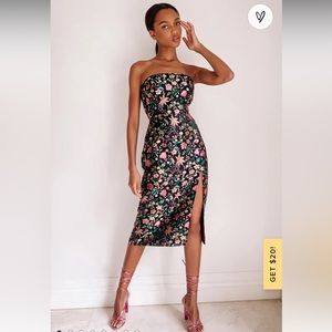 Lulus Neon Metallic Floral Midi Dress